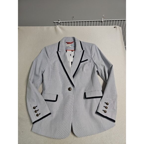 Boden Blue & White Striped Cotton Button Formal Trim Blazer Jacket Women Us 6P - Picture 1 of 7